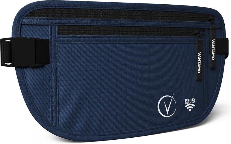 Vantamo Money Belt with RFID For Men & Women, Hidden Passport Holder for Travel, 2 Compartment Travel Fanny Pack for Women Anti Theft - Image 1